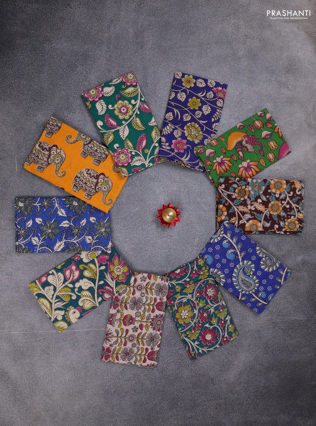 Kalamkari cotton blouse bit multi colour and multi design pack of 10