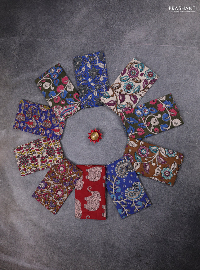 Kalamkari cotton blouse bit multi colour and multi design pack of 10