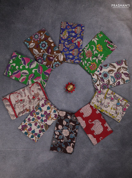 Kalamkari cotton blouse bit multi colour and multi design pack of 10