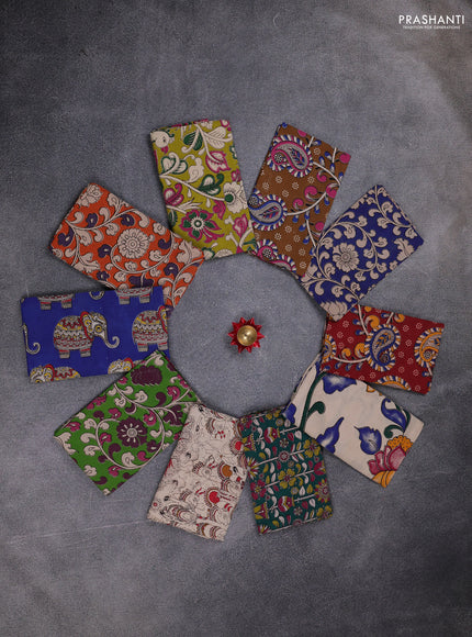 Kalamkari cotton blouse bit multi colour and multi design pack of 10