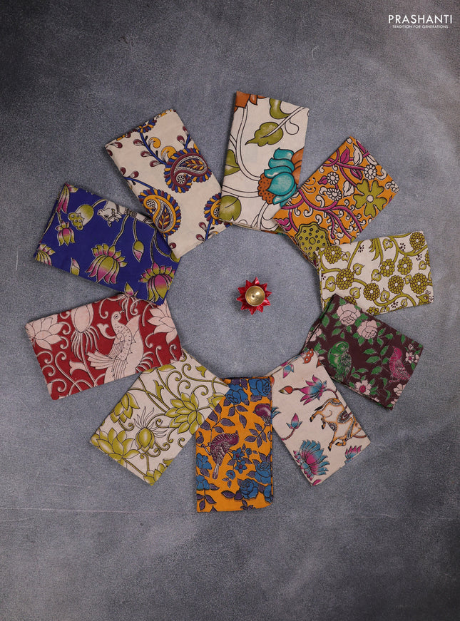 Kalamkari cotton blouse bit multi colour and multi design pack of 10