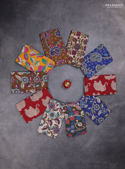 Kalamkari cotton blouse bit multi colour and multi design pack of 10