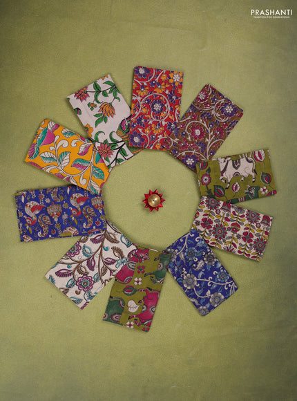 Kalamkari cotton blouse bit multi colour and multi design pack of 10