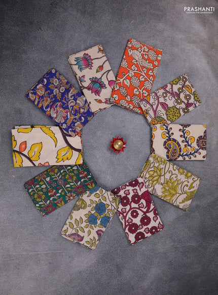 Kalamkari cotton blouse bit multi colour and multi design pack of 10