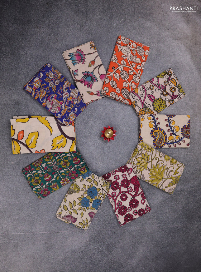Kalamkari cotton blouse bit multi colour and multi design pack of 10