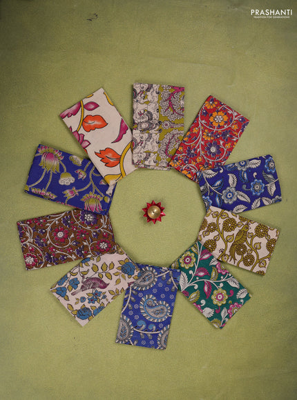 Kalamkari cotton blouse bit multi colour and multi design pack of 10