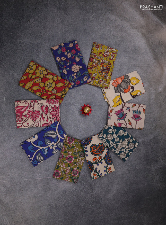 Kalamkari cotton blouse bit multi colour and multi design pack of 10