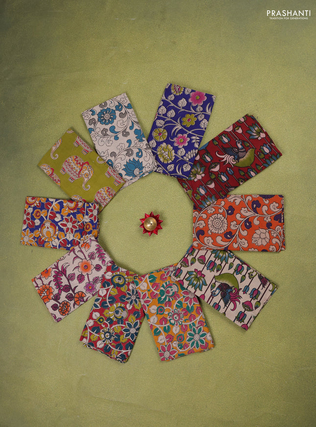Kalamkari cotton blouse bit multi colour and multi design pack of 10