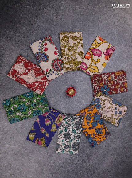Kalamkari cotton blouse bit multi colour and multi design pack of 10