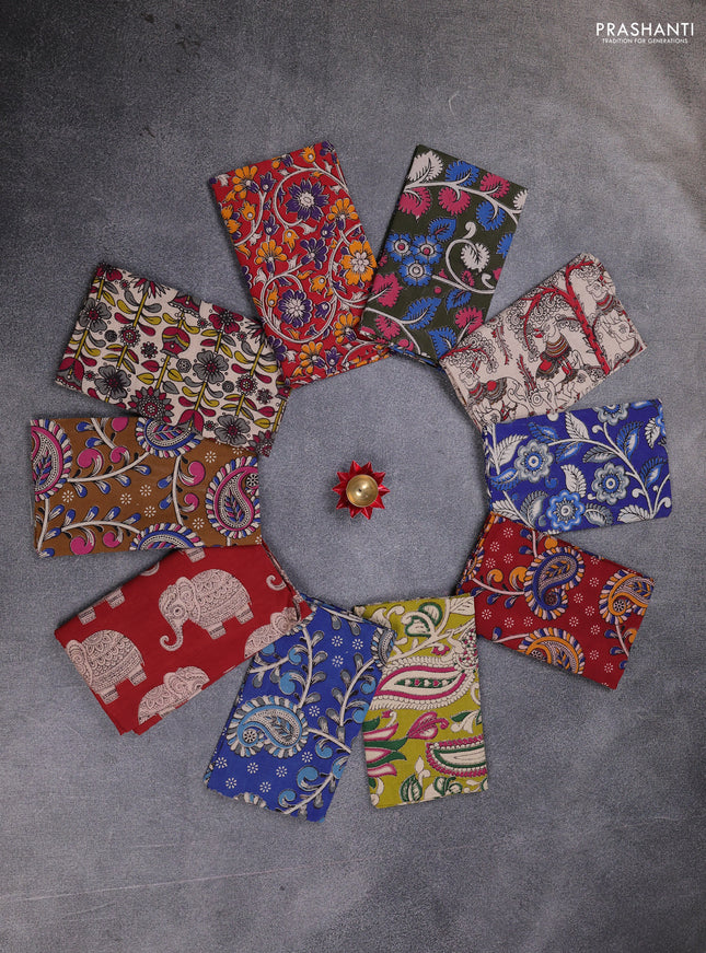 Kalamkari cotton blouse bit multi colour and multi design pack of 10