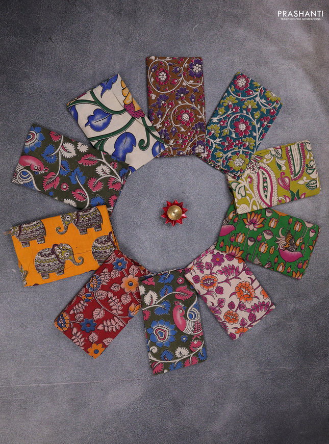 Kalamkari cotton blouse bit multi colour and multi design pack of 10