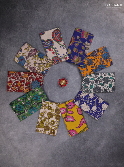 Kalamkari cotton blouse bit multi colour and multi design pack of 10