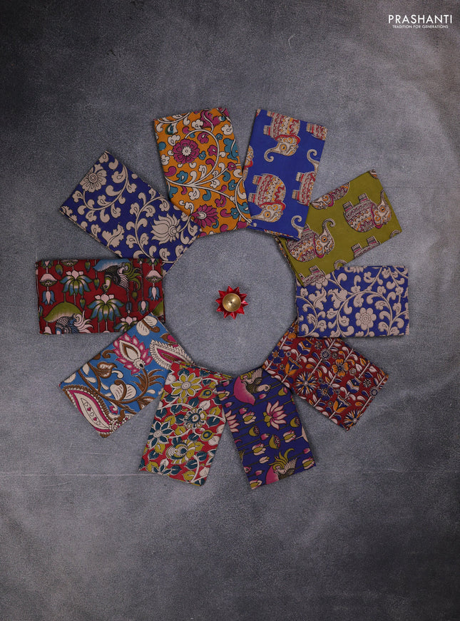 Kalamkari cotton blouse bit multi colour and multi design pack of 10