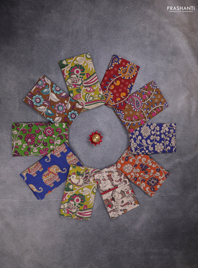 Kalamkari cotton blouse bit multi colour and multi design pack of 10