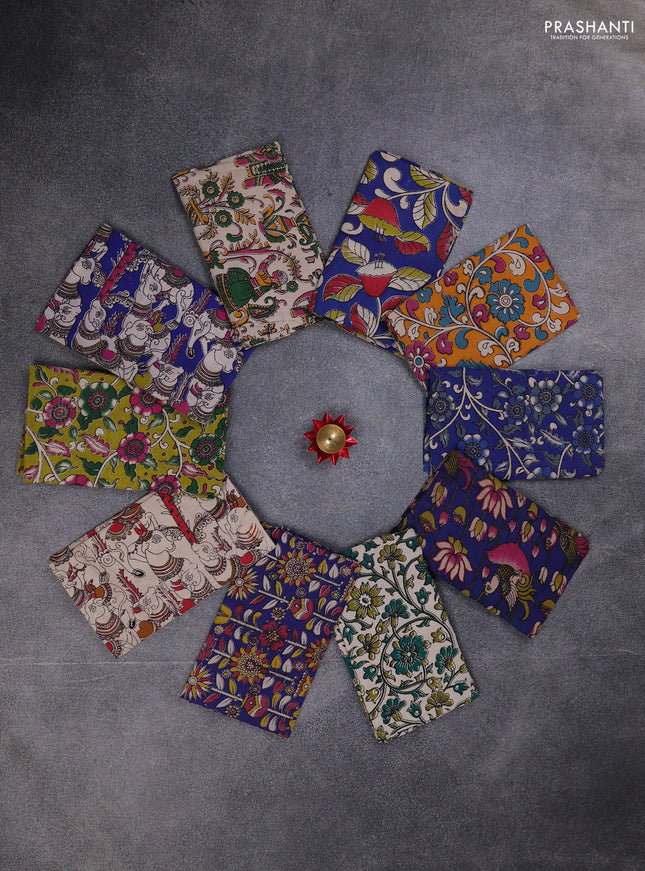 Kalamkari cotton blouse bit multi colour and multi design pack of 10