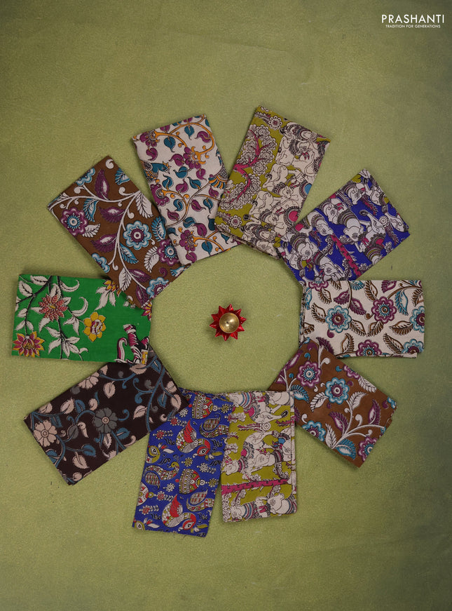 Kalamkari cotton blouse bit multi colour and multi design pack of 10