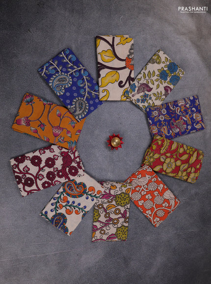 Kalamkari cotton blouse bit multi colour and multi design pack of 10