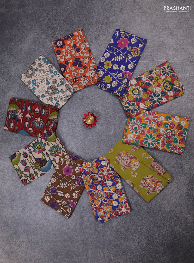 Kalamkari cotton blouse bit multi colour and multi design pack of 10