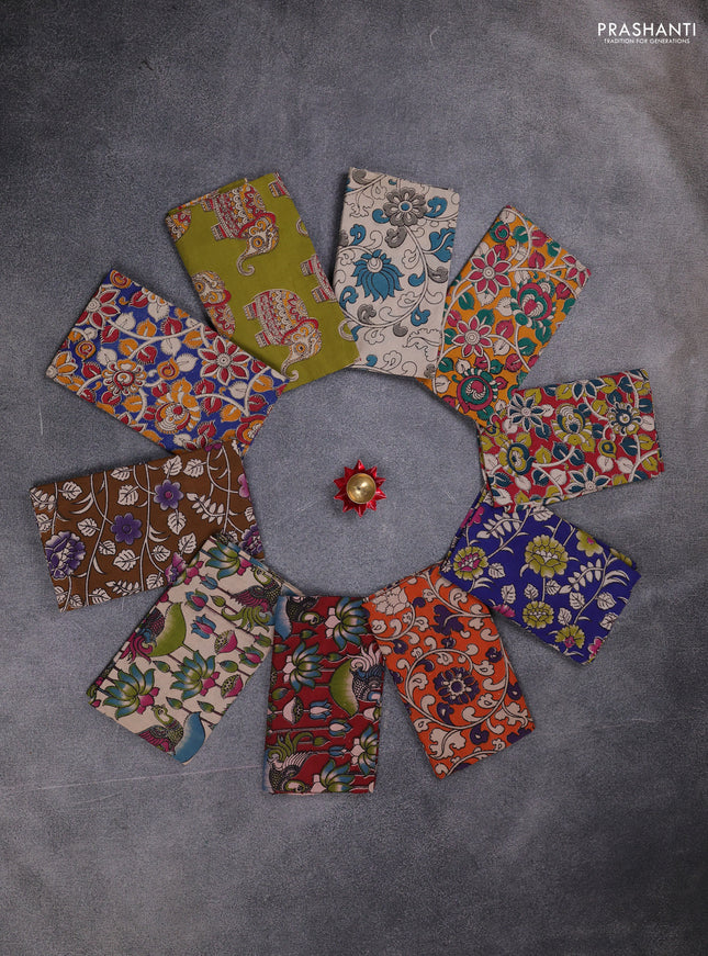 Kalamkari cotton blouse bit multi colour and multi design pack of 10