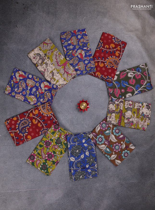 Kalamkari cotton blouse bit multi colour and multi design pack of 10
