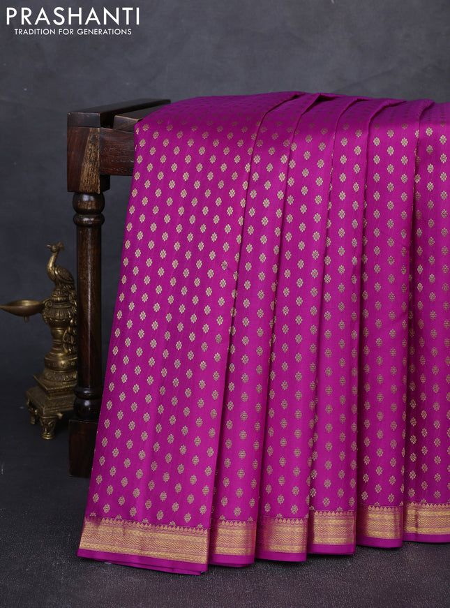 Pure kanchipuram silk saree magenta pink with allover zari woven small buttas and zari woven border