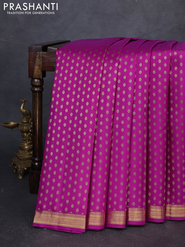 Pure kanchipuram silk saree magenta pink with allover zari woven small buttas and zari woven border