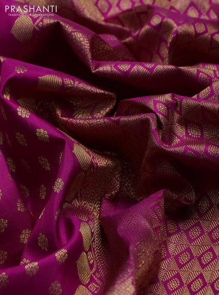 Pure kanchipuram silk saree magenta pink with allover zari woven small buttas and zari woven border