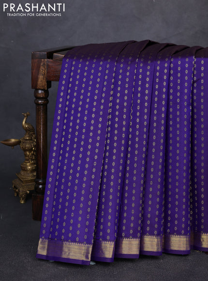 Pure kanchipuram silk saree blue with allover zari woven small buttas and zari woven border