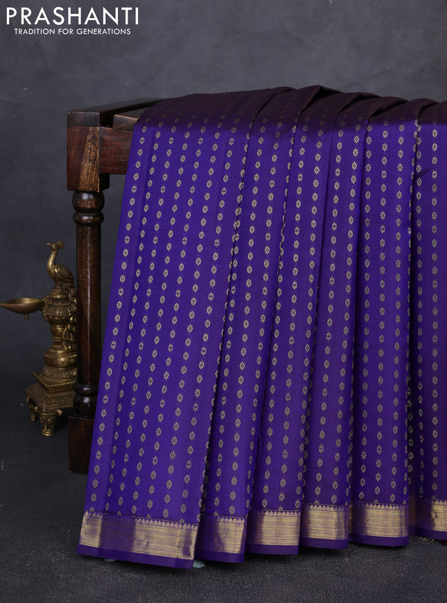 Pure kanchipuram silk saree blue with allover zari woven small buttas and zari woven border