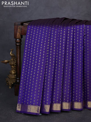 Pure kanchipuram silk saree blue with allover zari woven small buttas and zari woven border