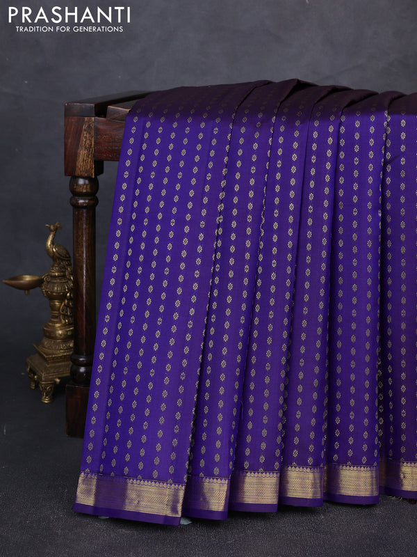 Pure kanchipuram silk saree blue with allover zari woven small buttas and zari woven border