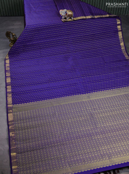 Pure kanchipuram silk saree blue with allover zari woven small buttas and zari woven border