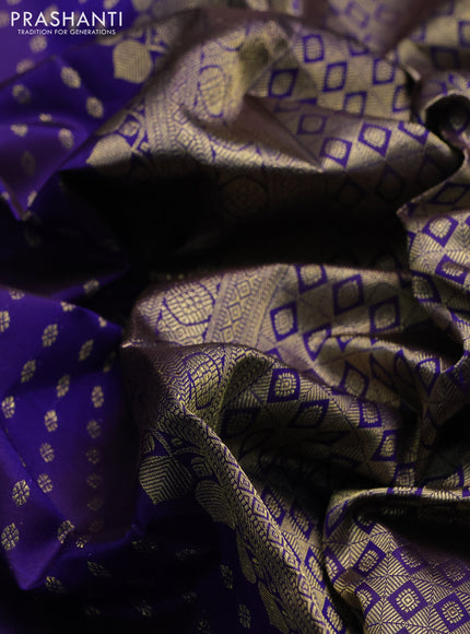 Pure kanchipuram silk saree blue with allover zari woven small buttas and zari woven border