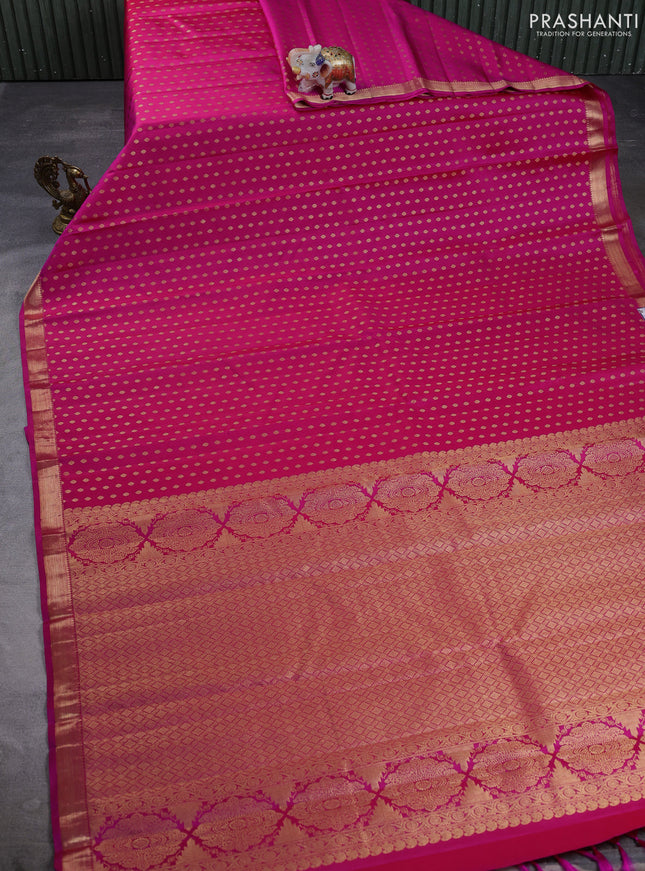 Pure kanchipuram silk saree pink with allover zari woven small buttas and zari woven border