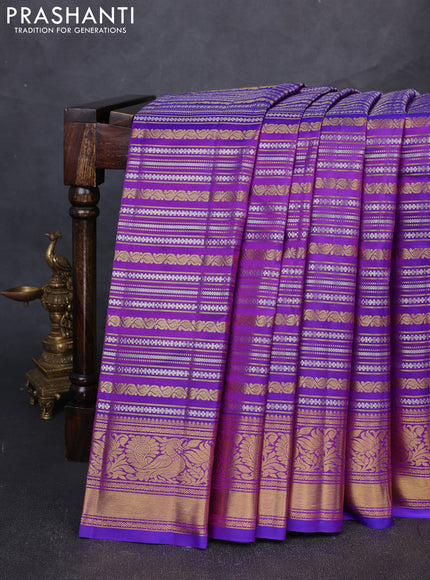Pure kanchipuram silk saree dual shade of purple with allover silver & gold zari woven veldhari weaves and annam zari woven border