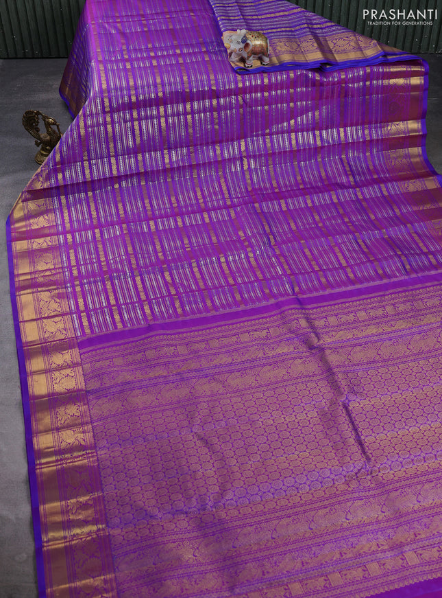 Pure kanchipuram silk saree dual shade of purple with allover silver & gold zari woven veldhari weaves and annam zari woven border