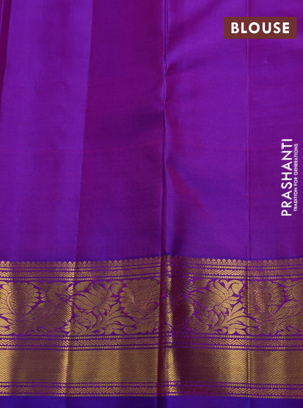 Pure kanchipuram silk saree dual shade of purple with allover silver & gold zari woven veldhari weaves and annam zari woven border