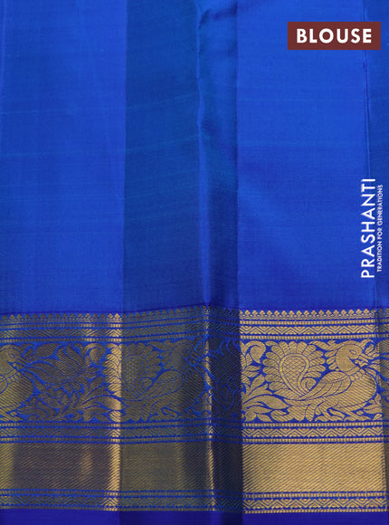Pure kanchipuram silk saree blue with allover silver & gold zari woven veldhari weaves and annam zari woven border
