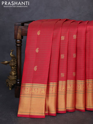 Pure kanchipuram silk saree maroon with allover vairaosi pattern & zari buttas and annam zari woven border