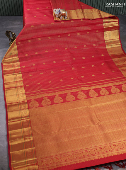 Pure kanchipuram silk saree maroon with allover vairaosi pattern & zari buttas and annam zari woven border