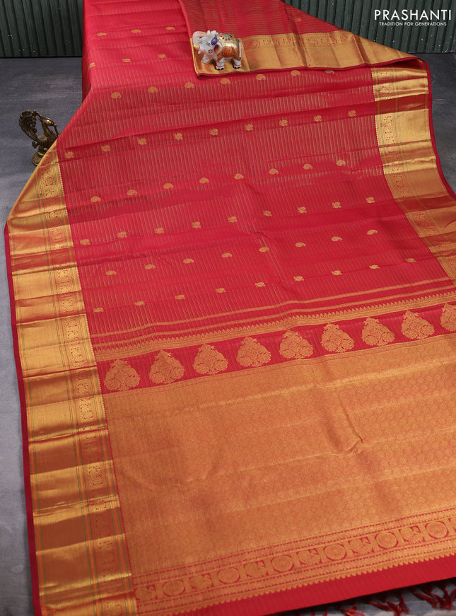 Pure kanchipuram silk saree maroon with allover vairaosi pattern & zari buttas and annam zari woven border