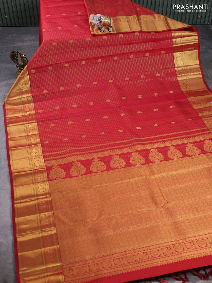 Pure kanchipuram silk saree maroon with allover vairaosi pattern & zari buttas and annam zari woven border