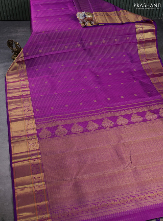 Pure kanchipuram silk saree purple with allover vairaosi pattern & zari buttas and annam zari woven border