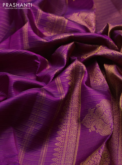 Pure kanchipuram silk saree purple with allover vairaosi pattern & zari buttas and annam zari woven border