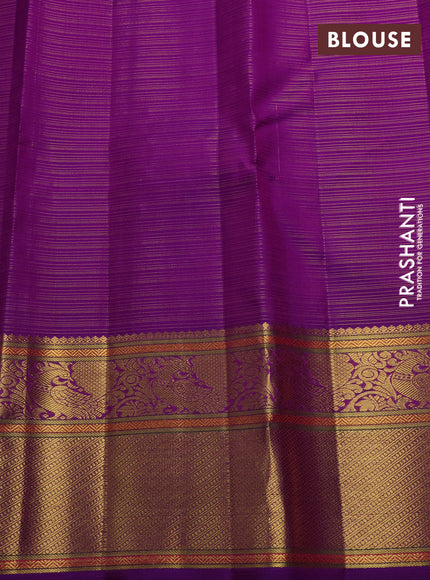 Pure kanchipuram silk saree purple with allover vairaosi pattern & zari buttas and annam zari woven border