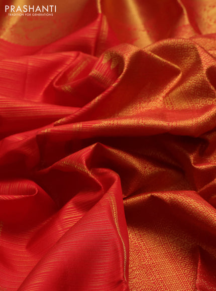 Pure kanchipuram silk saree red with allover vairaosi pattern & zari buttas and annam zari woven border