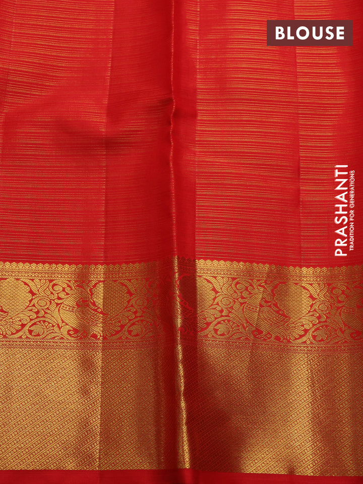 Pure kanchipuram silk saree red with allover vairaosi pattern & zari buttas and annam zari woven border