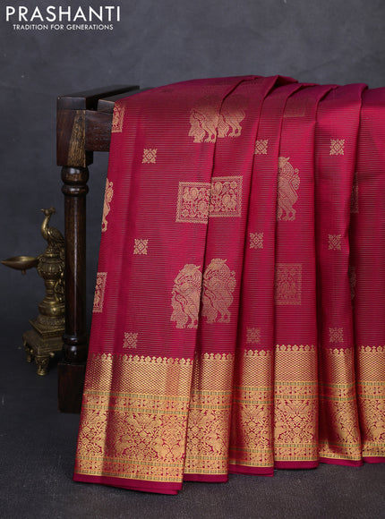 Pure kanchipuram silk saree tomato red with allover vairaosi pattern & peacock zari buttas and annam zari woven border