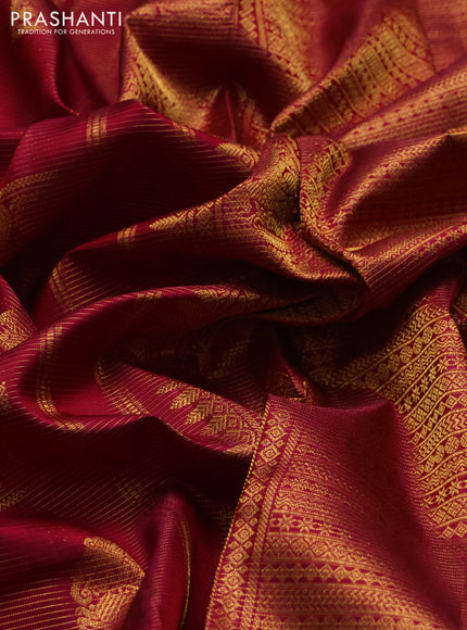 Pure kanchipuram silk saree tomato red with allover vairaosi pattern & peacock zari buttas and annam zari woven border