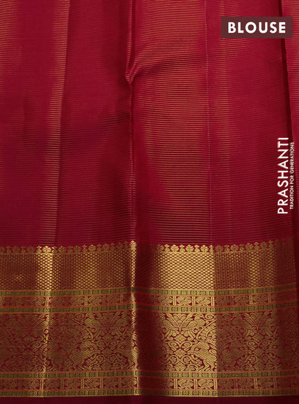 Pure kanchipuram silk saree tomato red with allover vairaosi pattern & peacock zari buttas and annam zari woven border